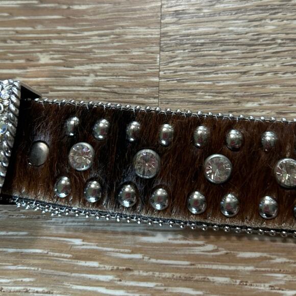 Nocona Western Studded Rhinestone Calf Hair Leather Belt Cowgirl Rodeo FestivalM